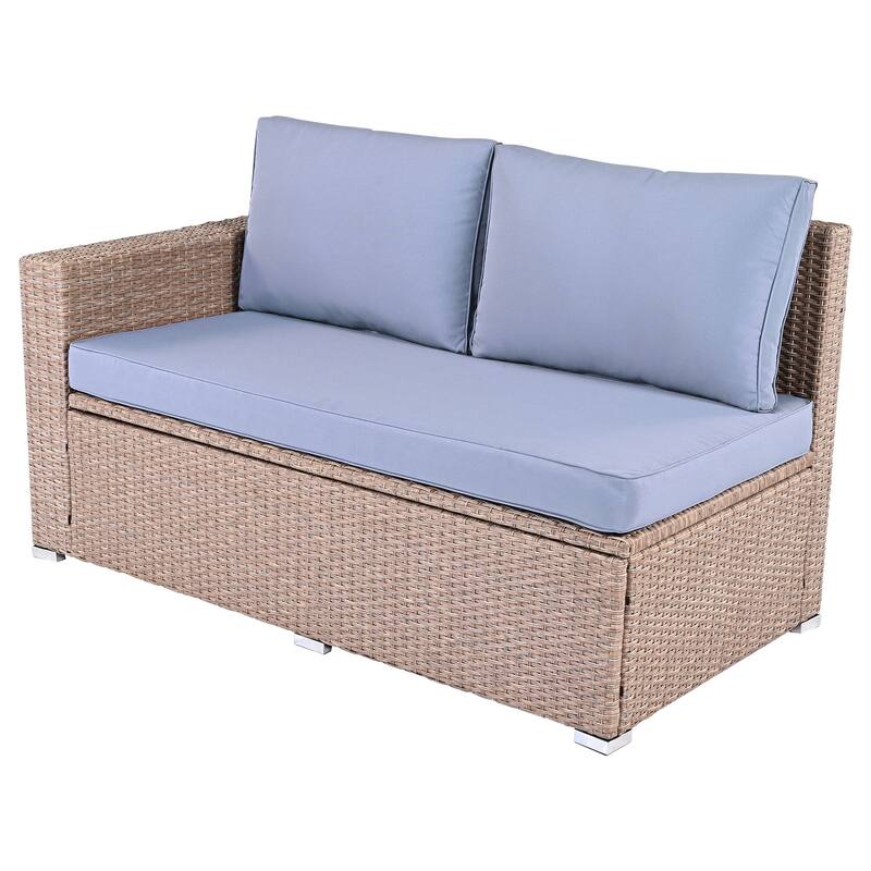Roomfitters 6-Piece All-Weather PE Rattan Patio Sofa Set with Adjustable Seats, Storage Box and Glass Top Table