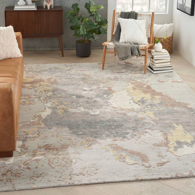 Nourison Silk Shadows Knotted Contemporary Abstract Area Rug - 7' 9" x 9' 9" - Silver