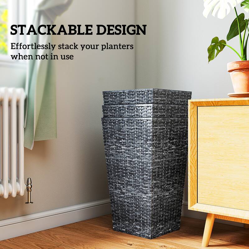 Outdoor Flower Plant Pots, Set of 3, Tall Planters with Drainage Hole