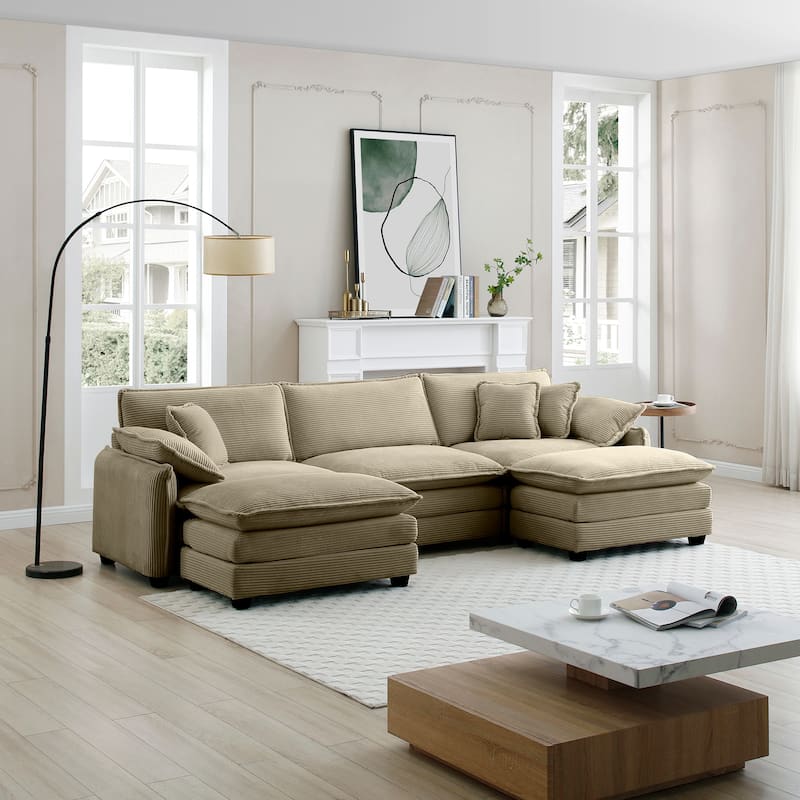 5-Piece Corduroy U-Shaped Modular Sectional Sofa with 2 Ottomans