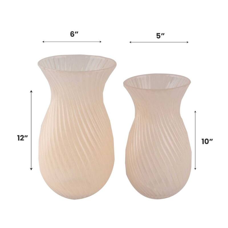 Frosted Glass Tulip Table Vases, Set of 2 with Swirl Pattern Design