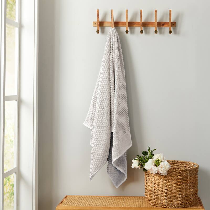 Linery & Co. Cotton Diamond Waffle Texture Bath Towels - Bath Sheet (Pack of 2) - Light Gray