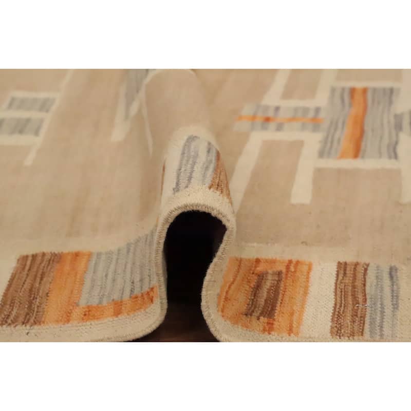 Hand Woven Oriental 100% Wool Carpet Southwestern Tribal Beige & Ivories Kilim Area Rug - 5' 0'' X 3' 5''