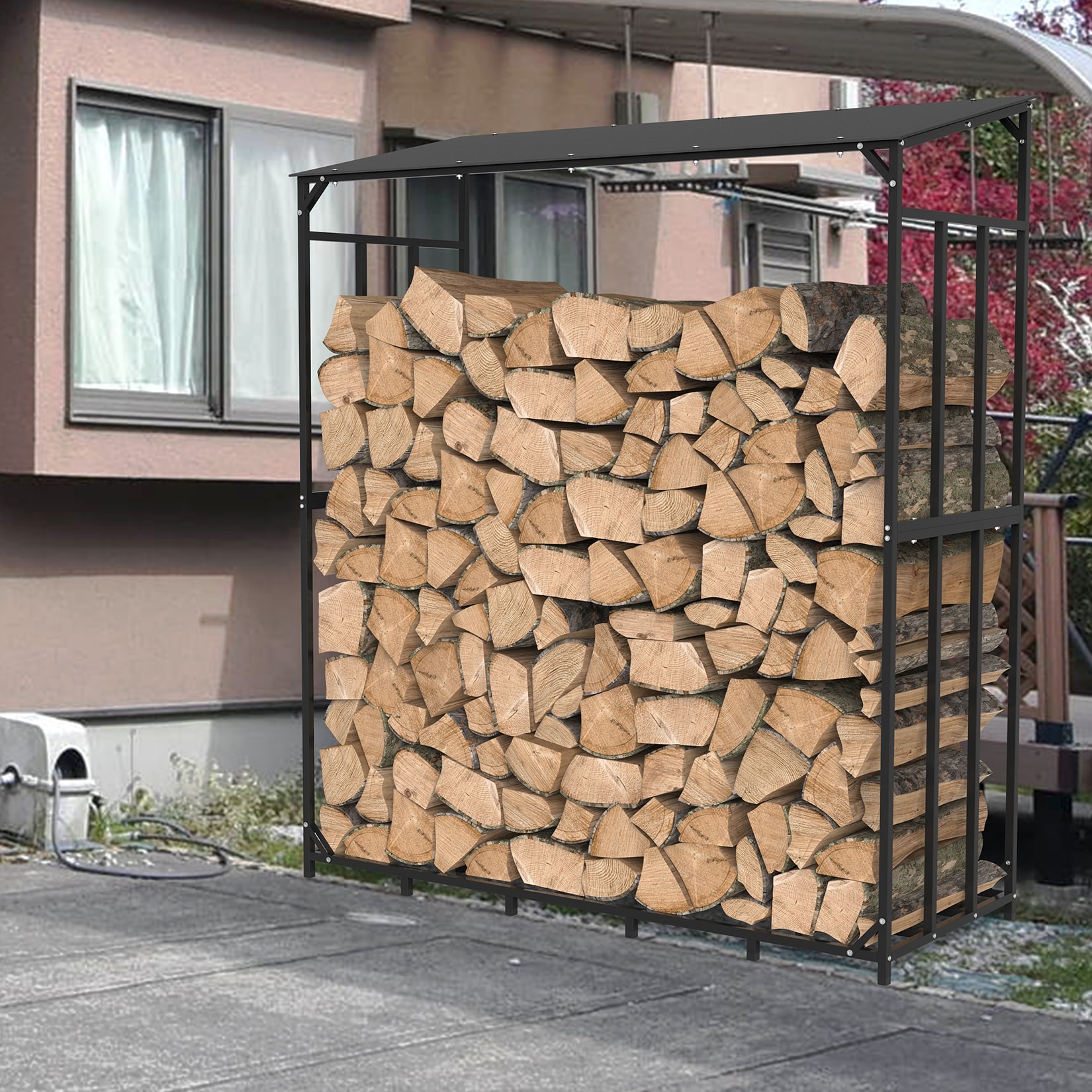 Firewood rack with store roof