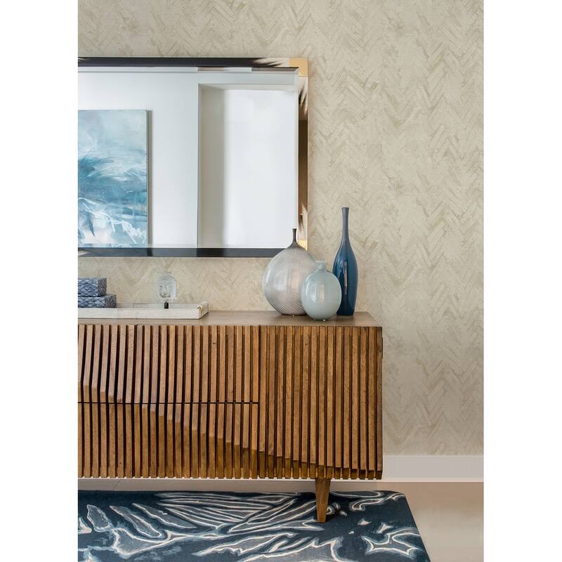 A-Street Prints Amesemi Cream Distressed Herringbone Wallpaper