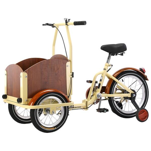slide 2 of 10, Outdoor Foldable Mini Cargo Bike with Cargo Basket and Training Wheels Beige - 8-11 Years