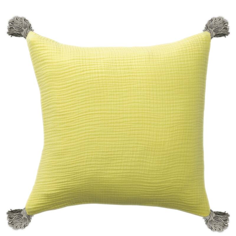 Solid Tasseled Square Throw Pillow - 20" - Yellow