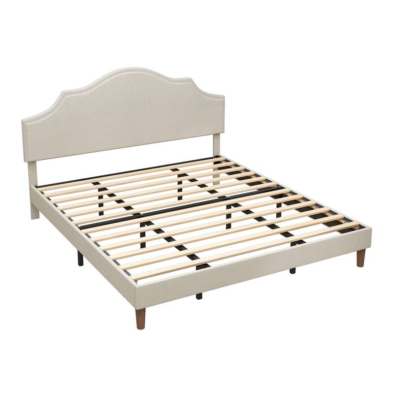 King Size Bed Frame Upholstered Platform Bed with Adjustable Headboard,Linen Fabric Padded,Modern Simple Style Platform Bed