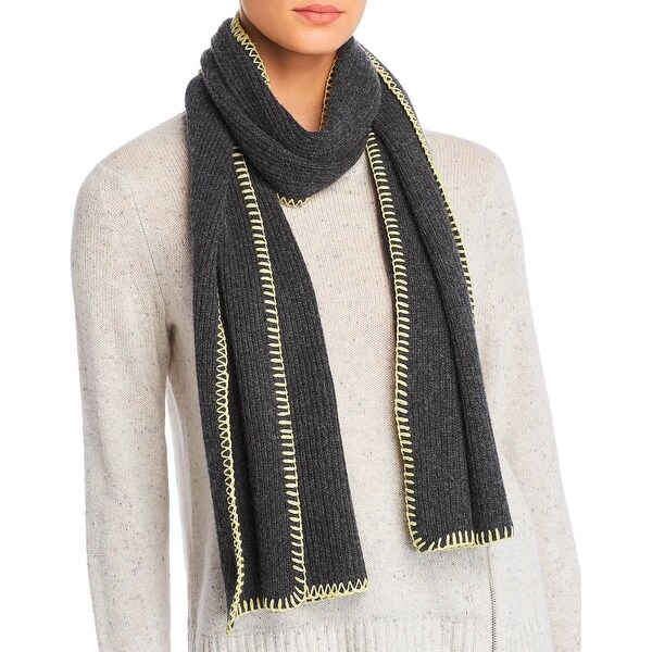Aqua Womens Whipstitch Cashmere Scarf Charcoal and Yellow 492493. Opens flyout.