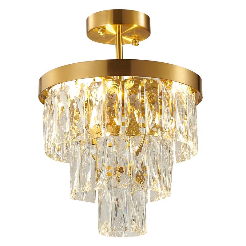 3-Light 3 Tier Gold Chandelier With Crystal Accents