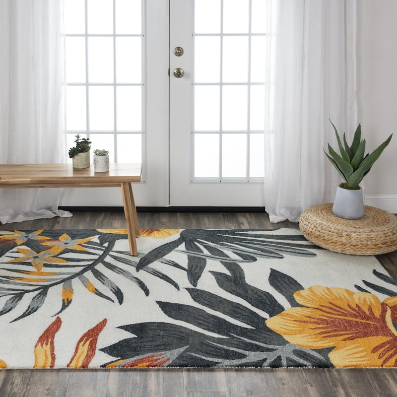 Alora Decor Mirage Tropical Grey, Red and Gold Hand-tufted Rug - 7'9" x 9'9" - Ivory