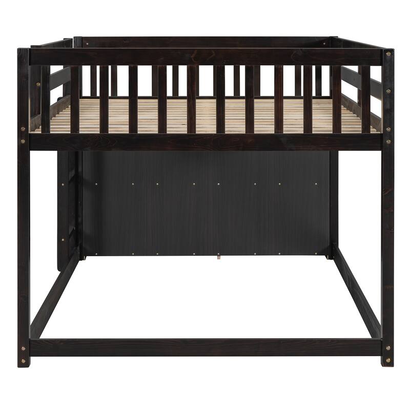 Full Over Full Bunk Bed with 4 Drawers and 3 Shelves in Solid Pine