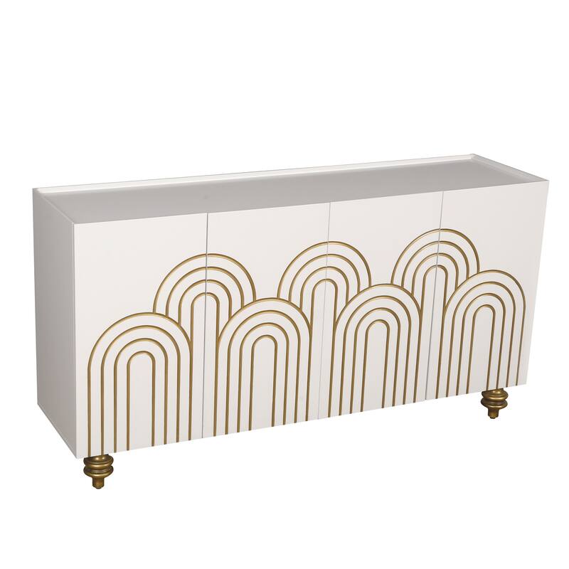 Fluted Sideboard Buffet Cabinet, 4 Doors Storage Cabinet Accent Cabinet TV Cabinet for Living Room