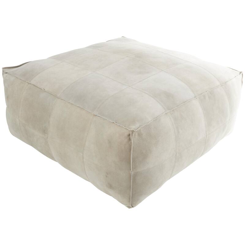 Leather Low Profile Square Pouf with Patchwork Design - Brown, Gray or Dark Brown- Roche River Decor