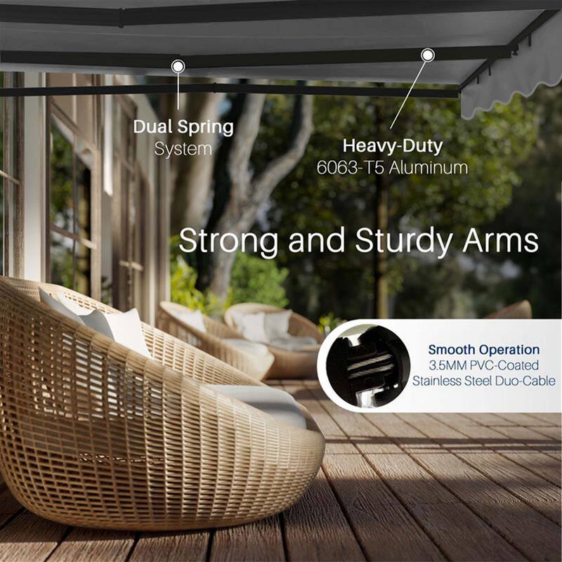 ALEKO Caribbean Manual Retractable Patio Awning - Black Frame - Silver Gray - 10 x 8 Feet