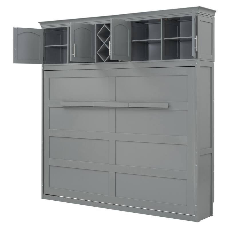 Queen Murphy Bed Cabinet with Dual-Piston Mechanism, No Box Spring