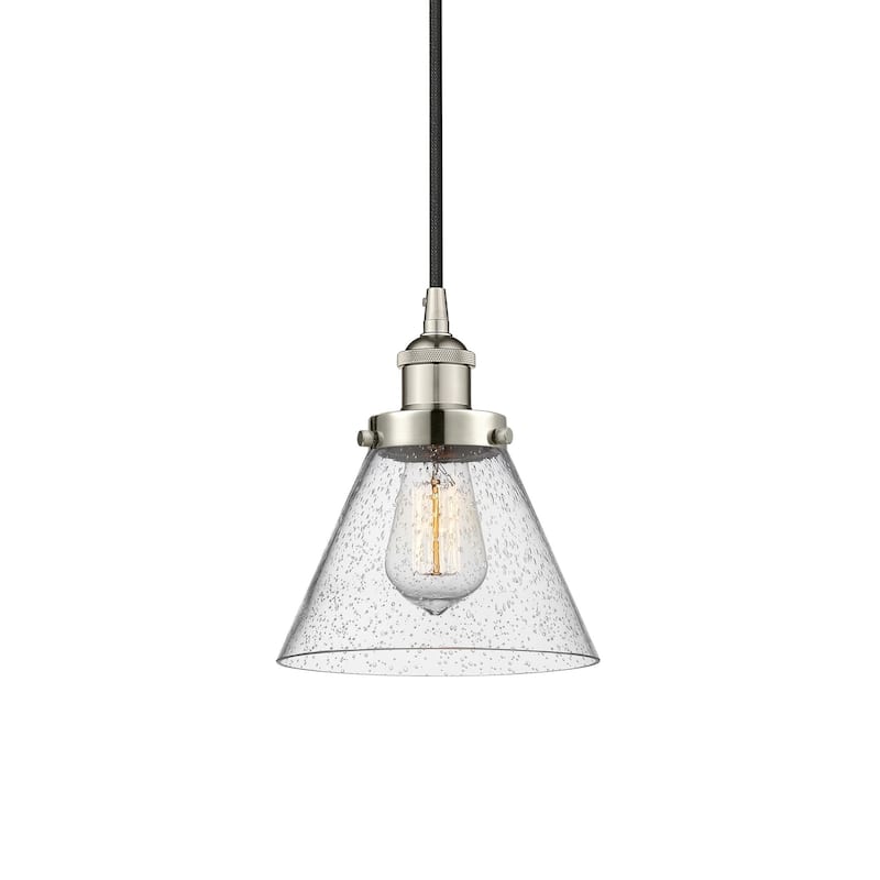 Innovations Lighting 616-1PH-10-8 Cone Pendant Cone 8" Wide Mini - Polished Nickel / Seedy
