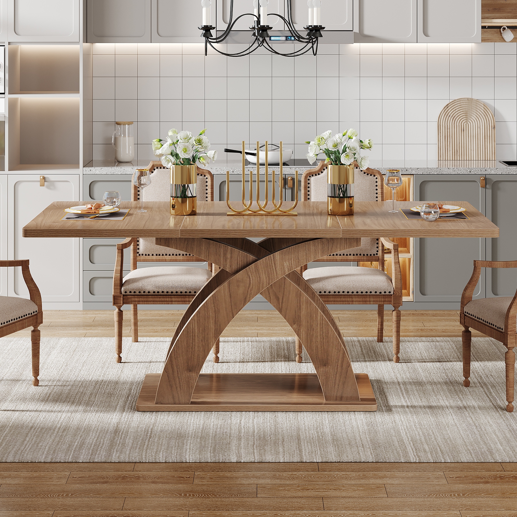 63 Inch Wood Farmhouse Dining Table for Dining Room Kitchen On Sale Bed Bath Beyond 41073740