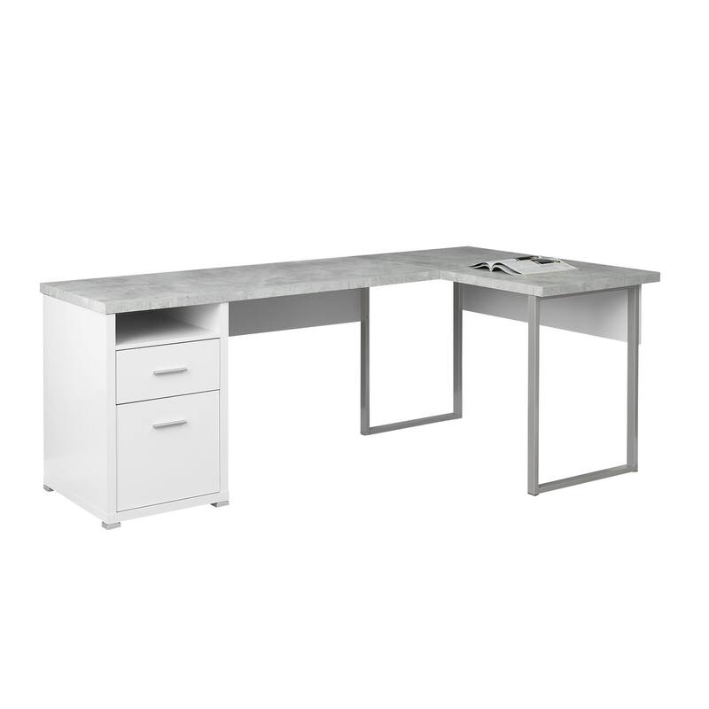 47" Grey L-Shape Computer Desk With Two Drawers