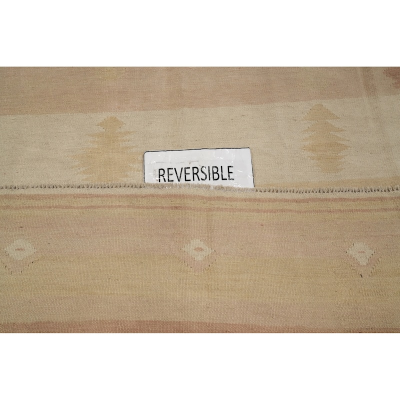 Hand Woven Oriental 100% Wool Carpet Southwestern Tribal Pink Kilim Area Rug - 9' 10'' X 6' 7''