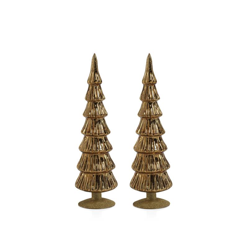 Merrigan 15.25" Glass Tree on Gold Glitter Base, Set of 2