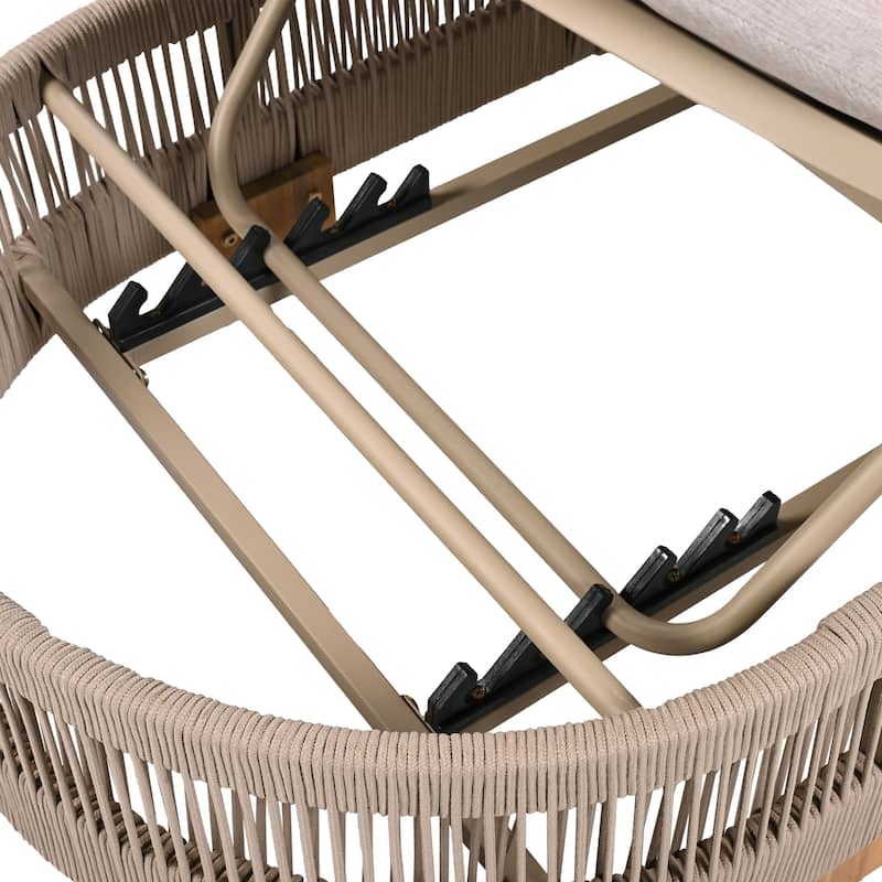 Rope Woven Outdoor Chaise Lounge Chair Adjustable Patio Recliner with Cushions Breathable Net Frame Sun Tanning Poolside Lounger