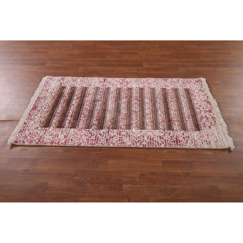 Striped Modern Abstract Oriental Accent Rug Handmade Wool Carpet - 2'7"x 4'10"