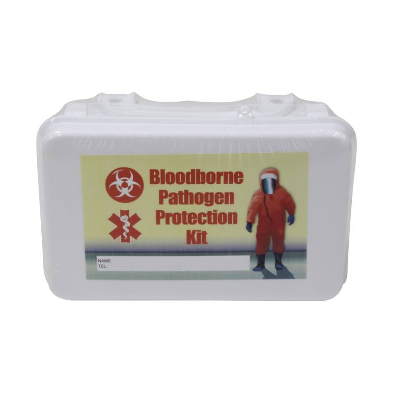 10" White and Red Bloodborne Pathogen Kit in Generic Plastic Case