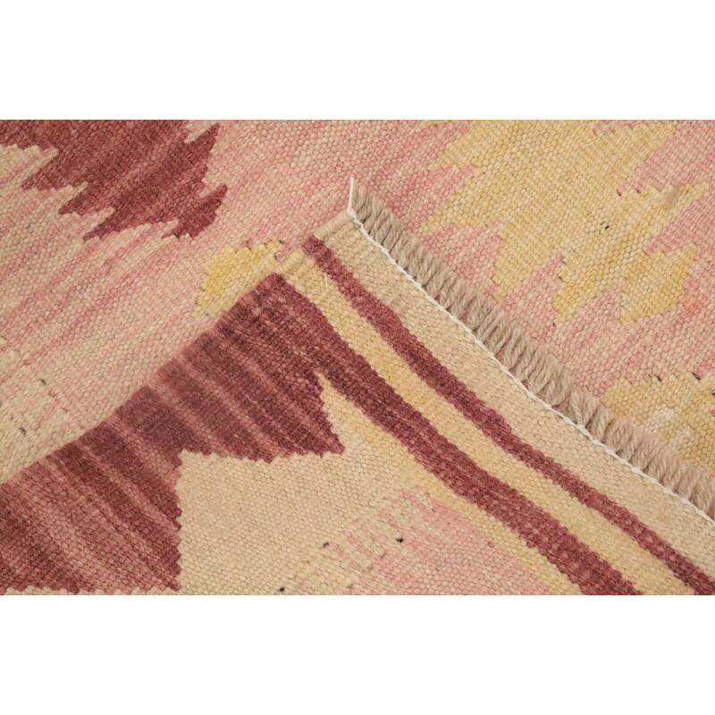 Hand Woven Oriental 100% Wool Carpet Southwestern Tribal Pink Kilim Area Rug - 5' 5'' X 3' 1''
