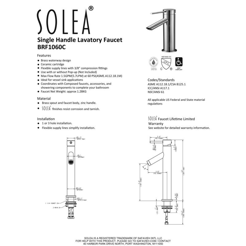 SAFAVIEH Solea Elation Stainless Steel Single Lever Bathroom Faucet - 2.1" x 5.1" x 12.1"