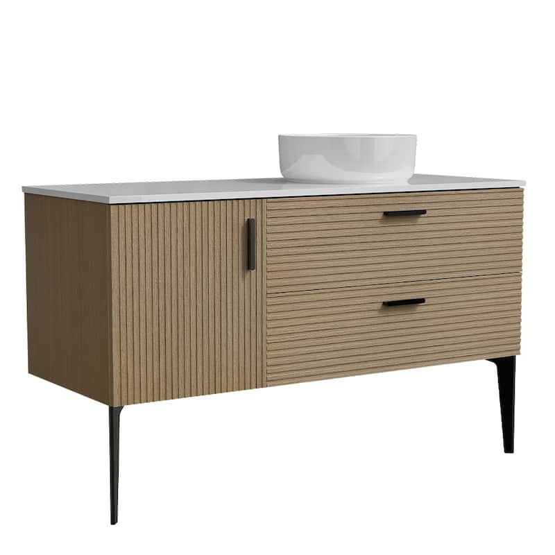 30/36/48 inch MDF Single Sink Freestanding Bath Vanity in Oak with White Artificial Marble Top