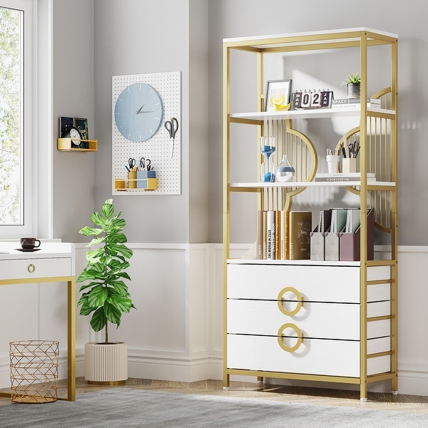 71 Inche Tall Etagere Bookcae with 3 Drawers 4 tier Bookshelf with