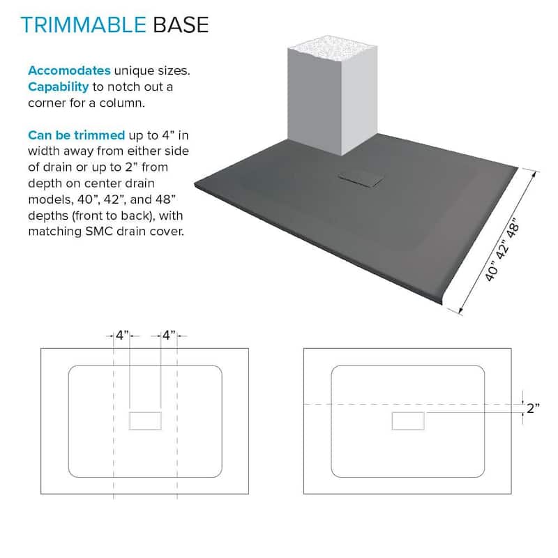 Transolid FZSDT5140C 51-3/16" x 40-1/2" Rectangular Shower Base with