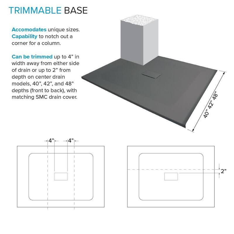 Transolid FZSDT7940C 78-11/16" x 40-1/2" Rectangular Shower Base with