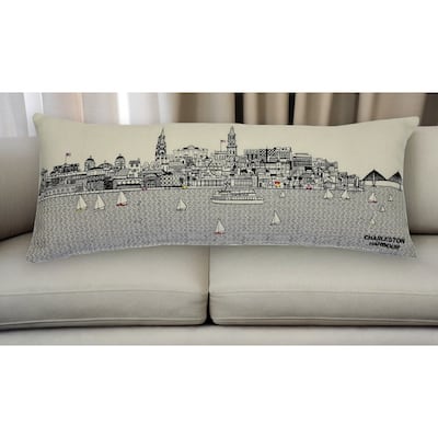 25" White Charleston Daylight Skyline Lumbar Decorative Pillow