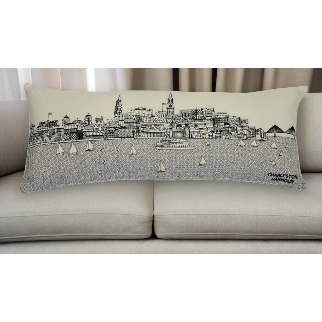 25" White Charleston Daylight Skyline Lumbar Decorative Pillow