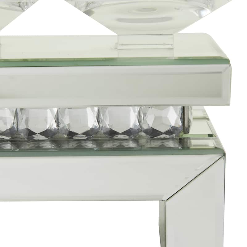 Wooden Pillar 5 Plate Candelabra with Mirrored Accents - Silver - Roche River Decor - 4"W x 20"L x 7"H