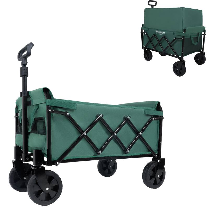 Expandable Dual-Layer Utility Wagon with 100% Extra Space - Grocery Cart for Camping, Shopping, Sports, Gardening, Fishing - Green