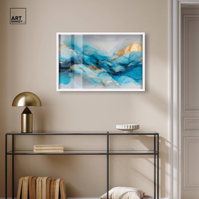 Ethereal Blue and Gold Shadowbox by Art Remedy