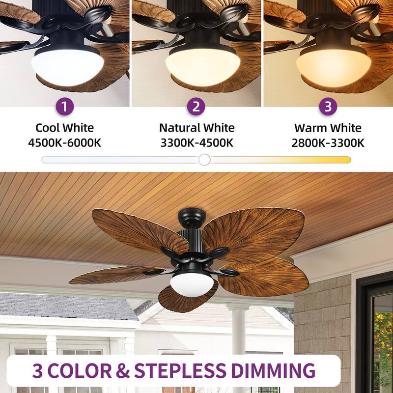 52 Inch Palm leaf Ceiling Fan with LED Light and Remote Control