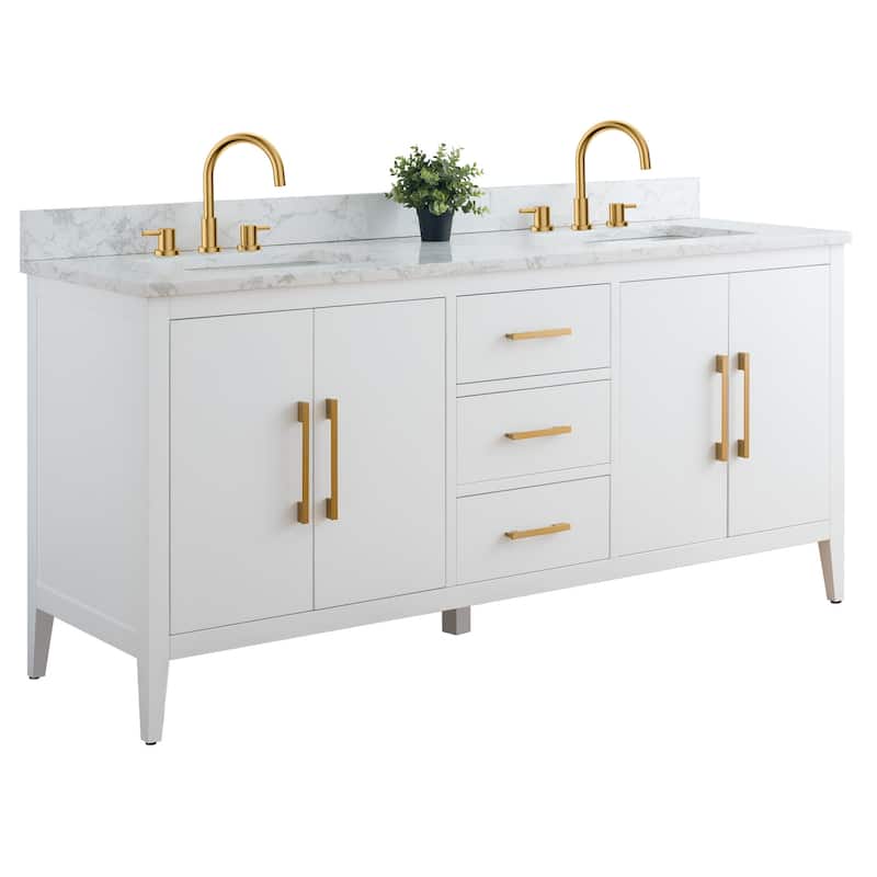 Vanity Art 72" Double Sink Bathroom Vanity Cabinet with Engineered Marble Top
