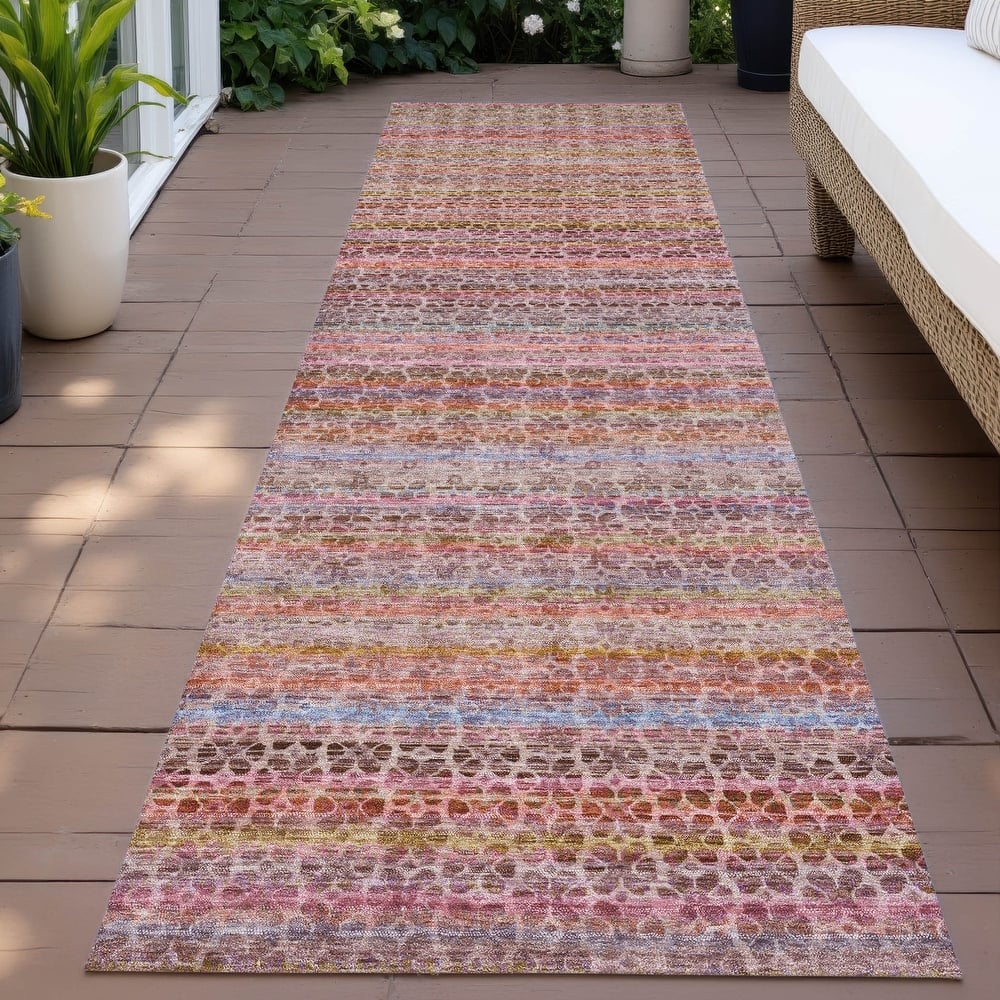 Machine Washable Indoor/Outdoor Transitional Striped Chantille Rug