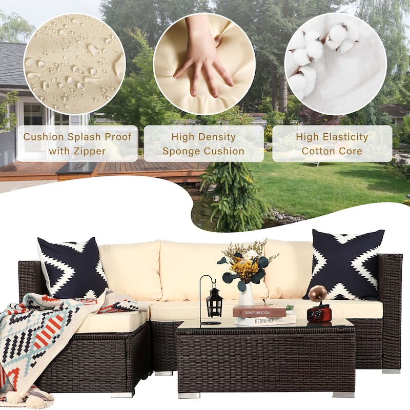Vrakae 5 Piece Outdoor Patio Rattan Wicker Sectional Set