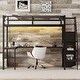 preview thumbnail 2 of 10, Multifunctional Design Metal Loft Bed with L-shaped Desk, LED, Shelves, Wardrobe and USB, Twin XL, Black