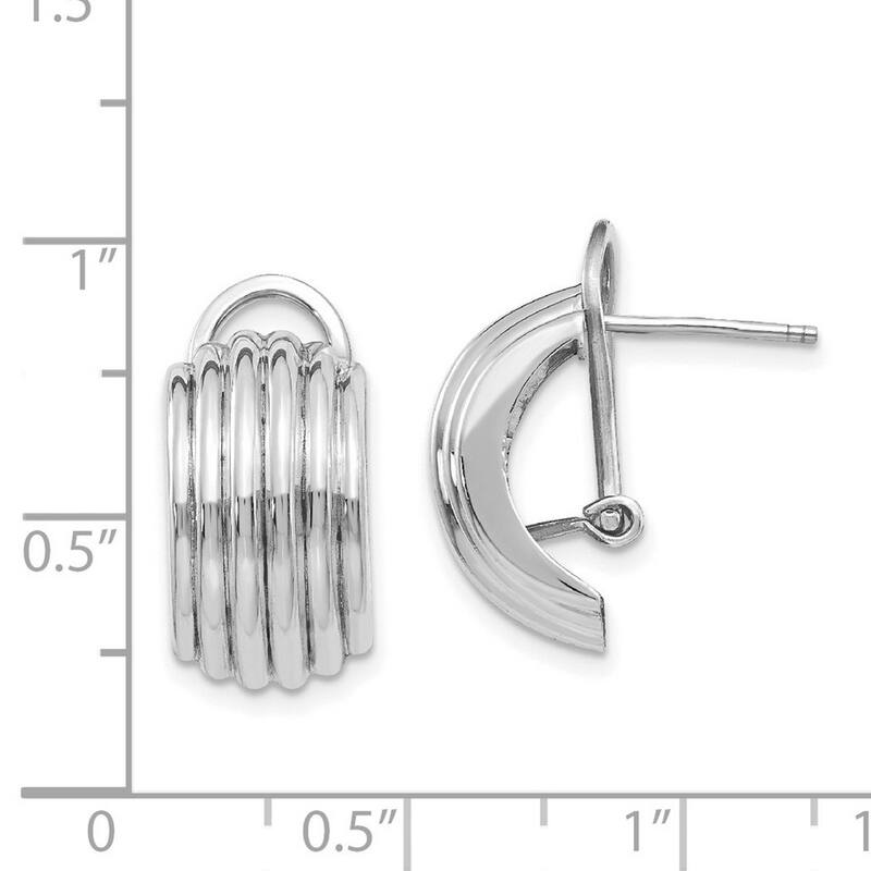 Curata 14k White Gold Polished Ribbed Omega Back Post Earrings - 20x9.5mm
