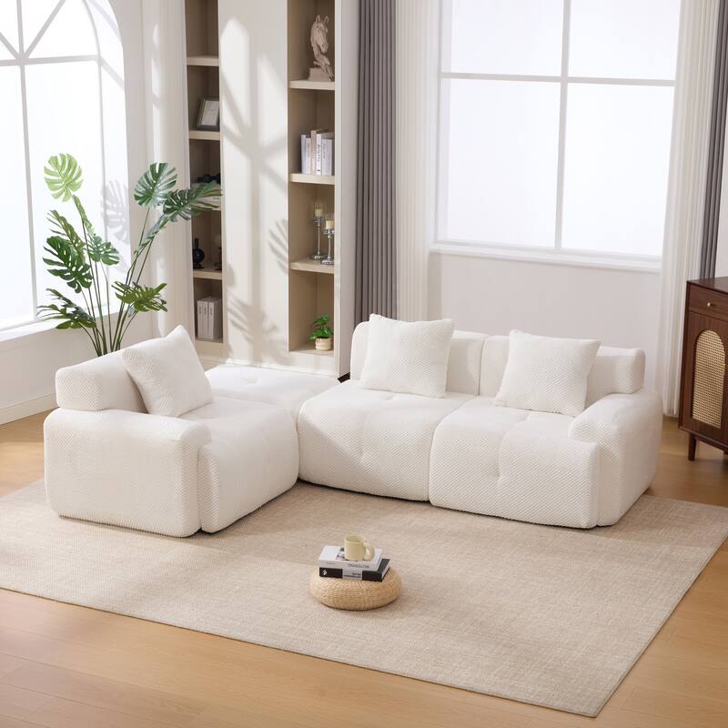 104"W Modern Upholstered Sectional Sofa with 3 Pillows and Ottoman