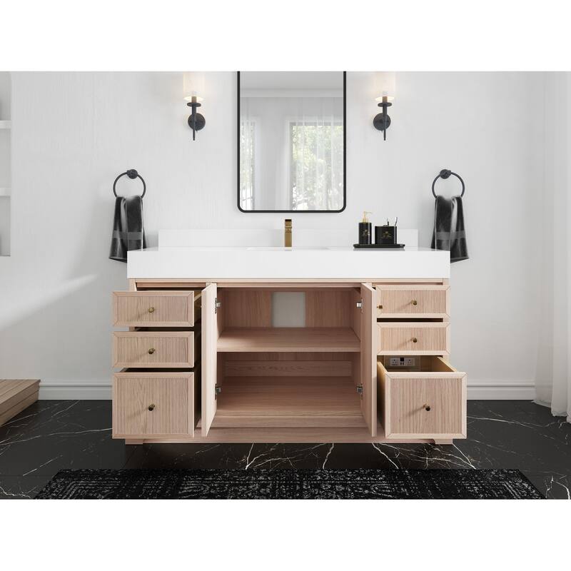 Willow Collections 60 in. W x 22 in. D Manhattan Oak Wood Single Sink Bathroom Vanity with Countertop