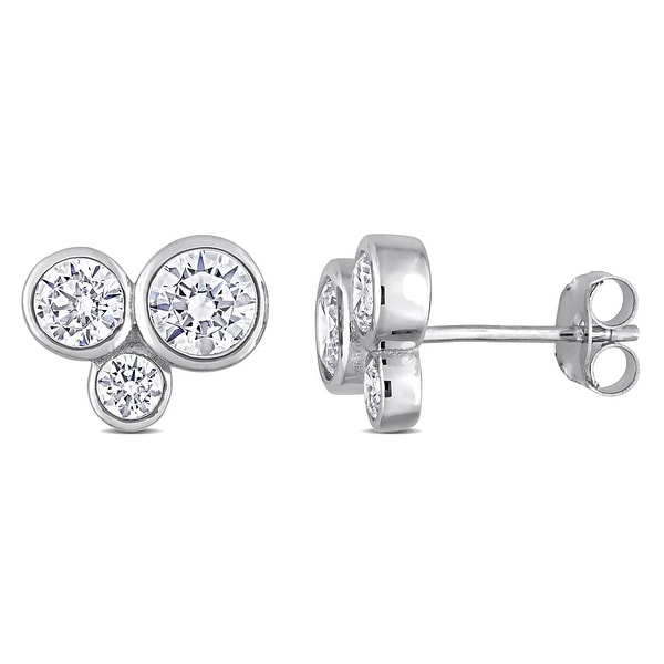 Miadora Cubic Zirconia 3-Stone Graduated Stud Earrings in Sterling Silver. Opens flyout.