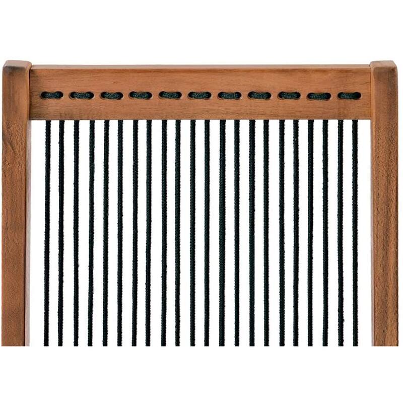 Folding Roping Solid Wood Outdoor Chair, Modern Low Profile Lounge Chair for Patio, Backyard, Deck, Porch, Poolside Garden, Lawn