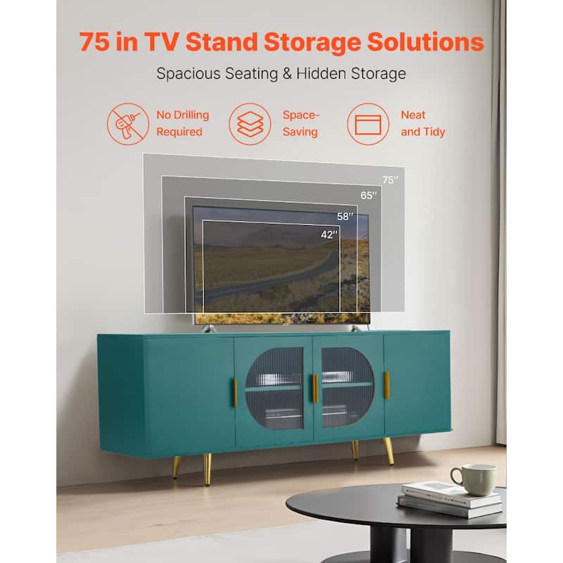 Dark Green Adjustable 3-Shelf TV Stand for Up to 75 inches TVs with Scratch Resistant Finish - 66.14 x 15.75 x 25.20 inch